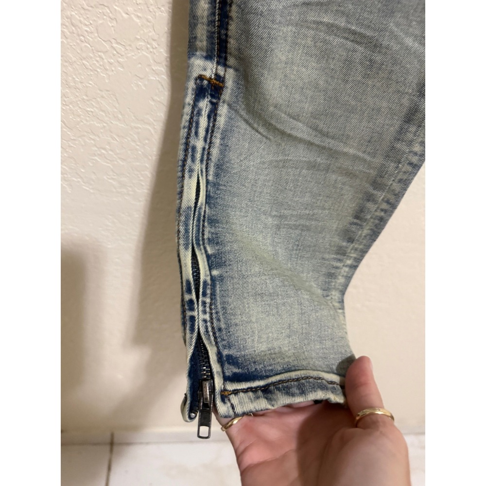 KDNK Mens 32" Distressed Skinny Jeans Light Wash Blue Ankle Zip 1141411 NEW NWT - Picture 9 of 16